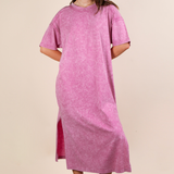 Mineral Washed Casual Comfy Midi Dress | Orchid
