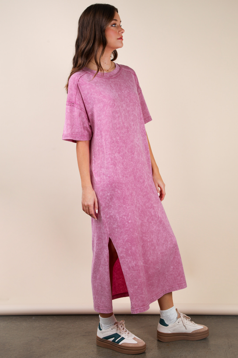 Mineral Washed Casual Comfy Midi Dress | Orchid