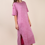 Mineral Washed Casual Comfy Midi Dress | Orchid
