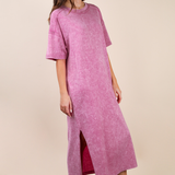 Mineral Washed Casual Comfy Midi Dress | Orchid