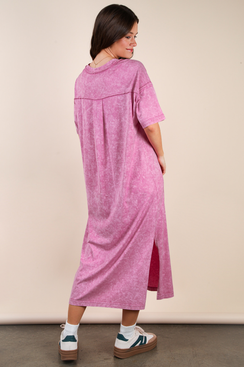 Mineral Washed Casual Comfy Midi Dress | Orchid