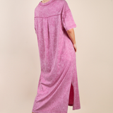 Mineral Washed Casual Comfy Midi Dress | Orchid