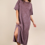Mineral Washed Casual Comfy Midi Dress | Chocolate