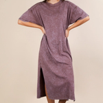 Mineral Washed Casual Comfy Midi Dress | Chocolate