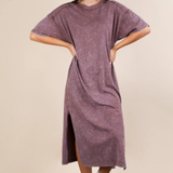 Mineral Washed Casual Comfy Midi Dress | Chocolate