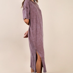 Mineral Washed Casual Comfy Midi Dress | Chocolate