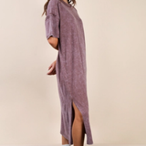 Mineral Washed Casual Comfy Midi Dress | Chocolate