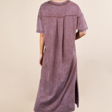 Mineral Washed Casual Comfy Midi Dress | Chocolate
