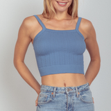 Cable Ribbed Fitted Crop Knit Tank Top | Denim