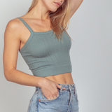 Cable Ribbed Fitted Crop Knit Tank Top | Dark Sage