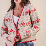 Floral Graphic Detail Knit Sweater Cardigan