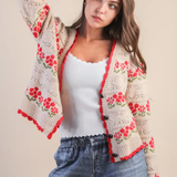Floral Graphic Detail Knit Sweater Cardigan