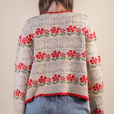 Floral Graphic Detail Knit Sweater Cardigan