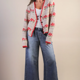 Floral Graphic Detail Knit Sweater Cardigan