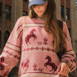 Western Graphic Knit Sweater Top