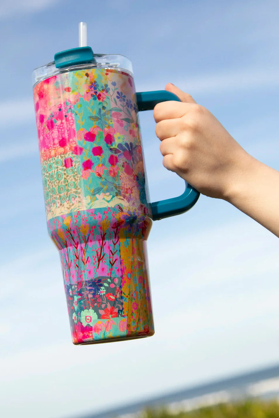 Mega 40oz Tumbler | Natural Life | Pink Watercolor Patchwork
