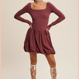 Square Neck Bubble Skirt Romper