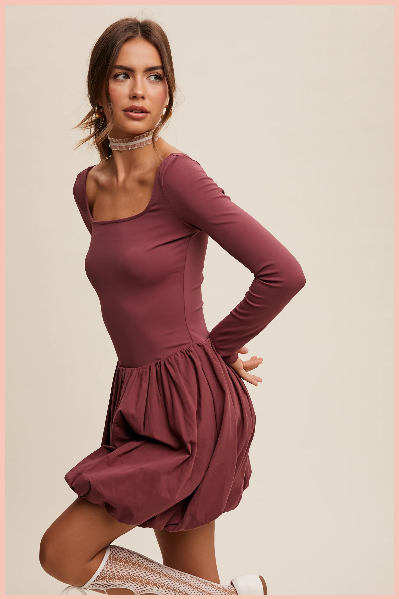 Square Neck Bubble Skirt Romper