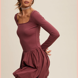 Square Neck Bubble Skirt Romper