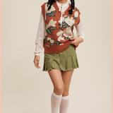 Floral Pattern V-Neck Knit Sweater Vest