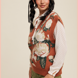 Floral Pattern V-Neck Knit Sweater Vest