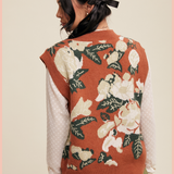 Floral Pattern V-Neck Knit Sweater Vest