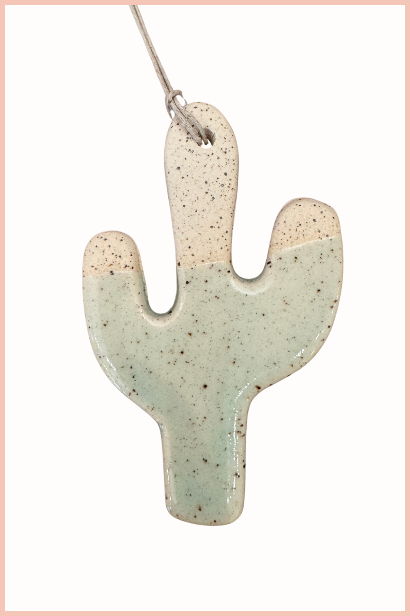 Handmade Cactus Ornament | Everhart Ceramics | Speckled Light Green Glaze | Cream