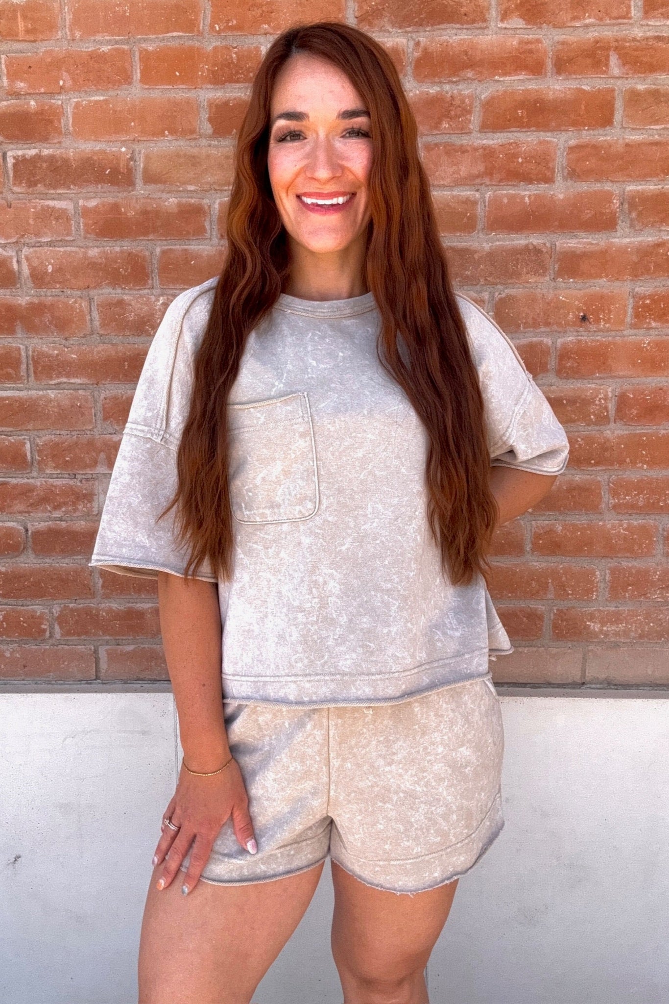 Mineral Washed Comfy Knit Top & Shorts Set