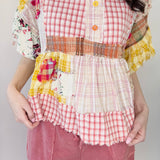 Washed Ruffle Hem Mixed Plaid Top