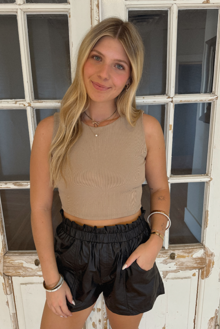 Reversible Knit Crop Top - Taupe