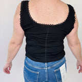 Mineral Washed Knit Tank Top + Lace Trim