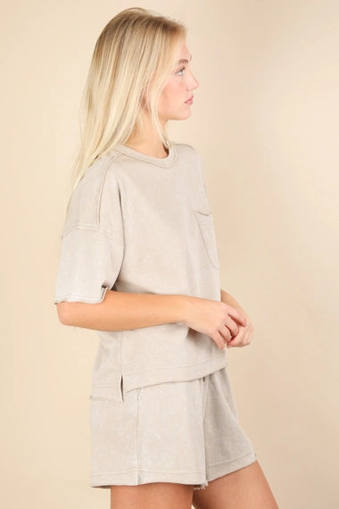 Mineral Washed Comfy Knit Top & Shorts Set | Taupe