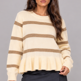 Striped Ruffle Hem Knit Sweater
