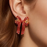 Rhinestone Bow Stud Earrings | Gold