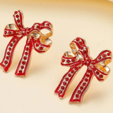 Rhinestone Bow Stud Earrings | Gold