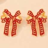 Rhinestone Bow Stud Earrings | Gold