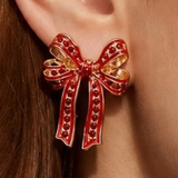 Rhinestone Bow Stud Earrings | Gold