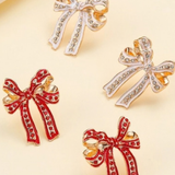 Rhinestone Bow Stud Earrings | Gold