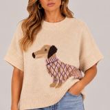 Doggie Graphic Short Sleeve Knit Sweater