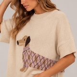Doggie Graphic Short Sleeve Knit Sweater