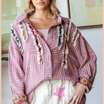Ruffled Striped Button Down Top