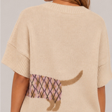 Doggie Graphic Short Sleeve Knit Sweater
