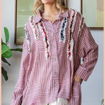 Ruffled Striped Button Down Top