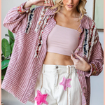 Ruffled Striped Button Down Top
