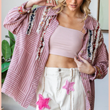 Ruffled Striped Button Down Top