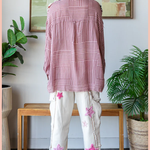 Ruffled Striped Button Down Top