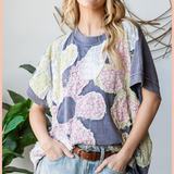 Washed Floral Patchwork Oversized Tee