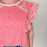 Cap Sleeve Embroidery Detailing Top