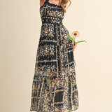 Floral Ric Rac Trim Tiered Maxi Dress