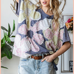 Washed Floral Patchwork Oversized Tee